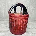 Vintage Straw woven reed basket purse with toggle closure purse bag tropcial Red Photo 1