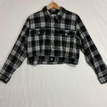 Calvin Klein Wool Cropped Jacket Womens M Navy Plaid Flannel Y2K Grunge Street Photo 0