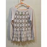 SIONI Ruffle Hem Crochet Open Back Tunic Size Large Cream Wool Sweater Boho Photo 1