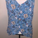 Shyanne Country Western Blue Floral Button down Tank Asymmetrical Front Knot Photo 2