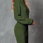 NEW Mock Neck Trendy Lantern Sleeve Ribbed Knit Bodycon Pullover Sweater Dress S Green Photo 5