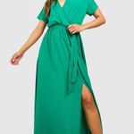 Boohoo Womens Dress Emerald Green Faux Wrap Maxi Dress Short Sleeve NEW Photo 0
