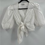 Ganni  Womens White V Neck Wrap Top Three Quarter Puff Sleeve Size Small Photo 2
