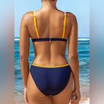 Cupshe standard swimsuit bottoms navy blue and yellow color block Large Photo 3