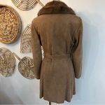 Vintage 70s Brown Suede Leather Coat Fur Collar Belted Boho Hippie Western M Size M Photo 7