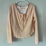 We The Free  People Pink Cecelia Coquette Henley Bow Long Sleeve Top Size Large Photo 1