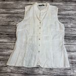 Carole Little Women's Linen Sleeveless Shirt Blouse Top M Med Medium White Sheer Photo 9