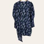 Saylor  Merritt Blue Purple Floral Print Puff Long Sleeve Mini Dress Size L New Photo 3