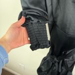 Rachel Parcell Black Satin Wrap Style Midi Dress with Puff Sleeves Photo 5