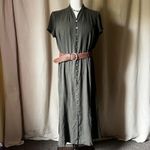 Talbots Vintage Pure Silk Olive Button Front Maxi Dress 18 Photo 2
