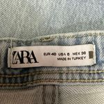 ZARA  Women's Blue Denim High Rise Distressed Raw Hem Slit Ankle Boot Cut Jeans 8 Photo 3