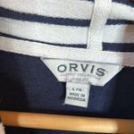 Orvis  Women's Navy Blue Stripe Cozy Hooded Pullover Size Large Photo 6