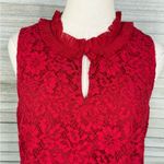 J.Crew  Women's Red Lace Ruffle Neck Sleeveless Blouse-Small Photo 1