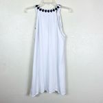 Top Stitch White & Navy Crinkled Embroidered Mini Dress Blue Photo 1