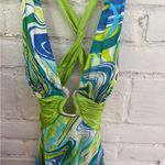 Morgan & Co. Y2K Green and Blue Swirl Backless Dress with rhinestone snakes Size 4 Photo 2