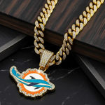NFL Miami Dolphins 20 Inch Necklace Pendant Cuban Chain Link Football Jewelry Photo 0