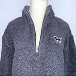 PINK - Victoria's Secret PINK VICTORIA’S SECRET Charcoal Gray Sherpa Fuzzy Half Zip Pullover Small Photo 1