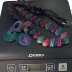 Vintage Cleopatra Purple Beaded Pendant Necklace & Circular Earrings Set Photo 13