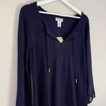 Carmen Marc Valvo NWT Women’s Split Neck 3/4 Sleeve Gold Rings Top Blue Small Photo 2