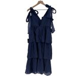 Lulus Navy Blue Tiered Ruffle V Neck Midi Dress Women's Size L Photo 4