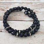 Vintage Bracelet Black Faceted Gem with Clear Gems Wrap Bracelet Photo 1