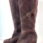 a.n.a . 9 Tall Suede Wedge Heel Zip Boots Chocolate Brown Photo 0