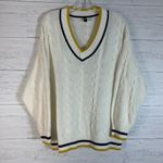 H&M Divided V Neck cable knit ivory oversized preppy sweater size Small Photo 2