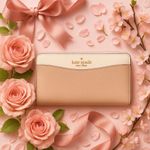Kate Spade Saffiano Leather Zip Wallet • Beige & Cream • 12 Card Slots • NWT Photo 0