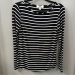Magaschoni  Black and White Striped Long Sleeve Short Modal Top Size Small Photo 0