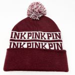 Victoria's Secret Womens PINK Pom Pom Knitted Beanie Winter Cap Hat Burgundy Photo 2