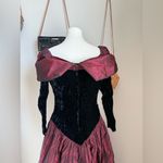 Vintage ILGWU Black & Burgundy Velvet Floral Formal Dress, Size 14 Photo 5