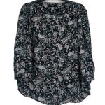 Tahari  Boho Top Blouse Floral Paisley Black Green 3/4 Sleeves Office Size L Photo 0