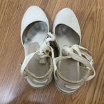 Stuart Weitzman Ivory beige espadrille wrap wedge heels size US 9.5 Photo 2