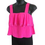 CAD Women’s Hot Pink Sleeveless Ruffle Blouse with Lace Trim – Size Large (NWOT) Photo 6