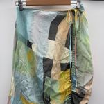 Just Bee Queen Minela Satin Ruched Midi Skirt Multicolor Abstract Size S RTR‎ Blue Photo 3