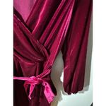 Nine West Velvet Dress Women's L Long Sleeve Wrap Magenta Mini Party Photo 6