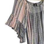 Bobeau Womens Size S Short Flutter Sleeve Flowy Top Geometric Print Blue Photo 1