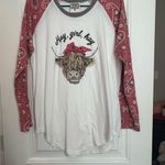 Source Unknown  Long Sleeve Raglan Tee - White and Red Paisley Photo 0