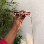 RARE 90s Vintage Retro Red Gold oval round sunglasses with chain Photo 6