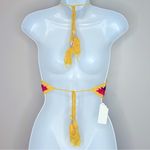 Striped Crochet Halter Crop Top‎ Size M NWT Yellow Size M Photo 1