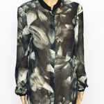Vivienne Tam SHEER BUTTON CAREER SHIRT BLOUSE BLACK OLIVE GREEN SZ 8 LON… Photo 0