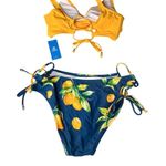 Cupshe NEW SWIMSUIT Women SM Lemon Wrap Bikini Top & Side-Tie Ruched Bottoms NWT Photo 0