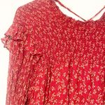 Free People Size Large Roma Floral Smocked Top Ruffle Sheer Balloon Sleeve Top Photo 3