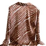 A New Day  Women's Brown Zebra Print Satin Button Down Shirt - Size Small - NWT Photo 7