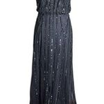 Adrianna Papell Beaded Sleeveless Art Nouveau Gray Gown Sheer Overlay size 0 Photo 0