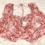 Free People  Hilary Pink Floral‎ Crop Top Puff Sleeve Square Neck Size Medium New Photo 4