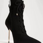 Good American Black Suede Stiletto Lace Up Ankle Bootie Size 5.5 New Photo 0