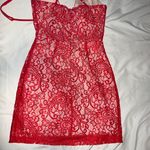 Boohoo PETITE  Red Lace V-neck Choker Dress Photo 4