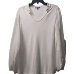Democracy Blouse Sheer Sleeve Gold Studded V Neck Top Size L Photo 0