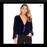 L'Academie  deep‎ V Neck Velvet women's XS Top long sleeve Romantic luxury blue Photo 1